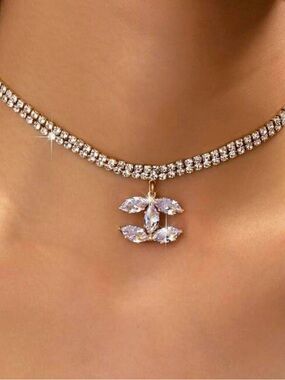 Macy's Gold-Tone Crystal Tennis Choker with Sparkling Pendant - Gold